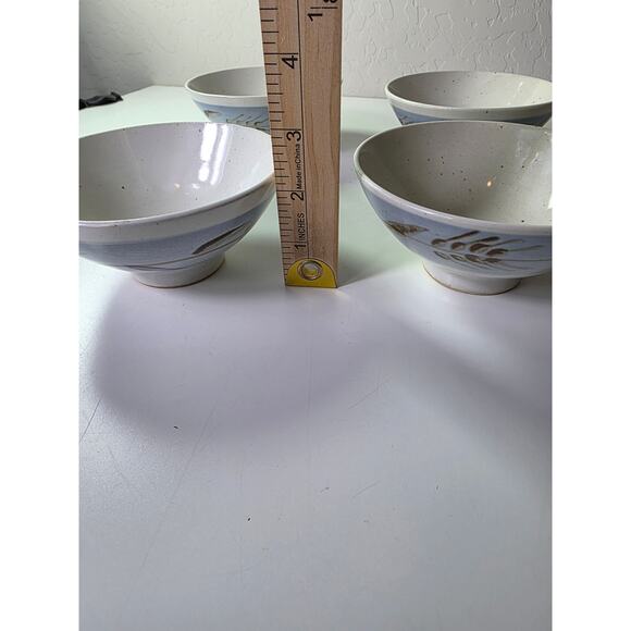 JAPANESE Blue Brown Hand Painted Glazed Rice Bowls Set of 4 - Picture 6 of 10